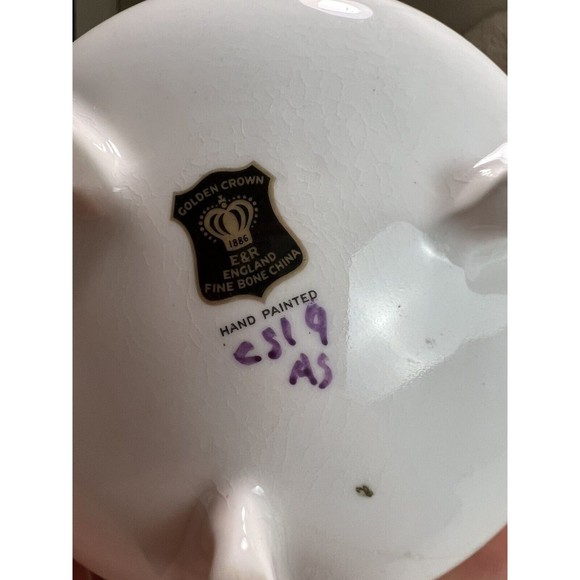 VTG 2 Golden‎ Crown E&R England Fine Bone China Hand Painted Rose Candle Holders - Picture 6 of 6